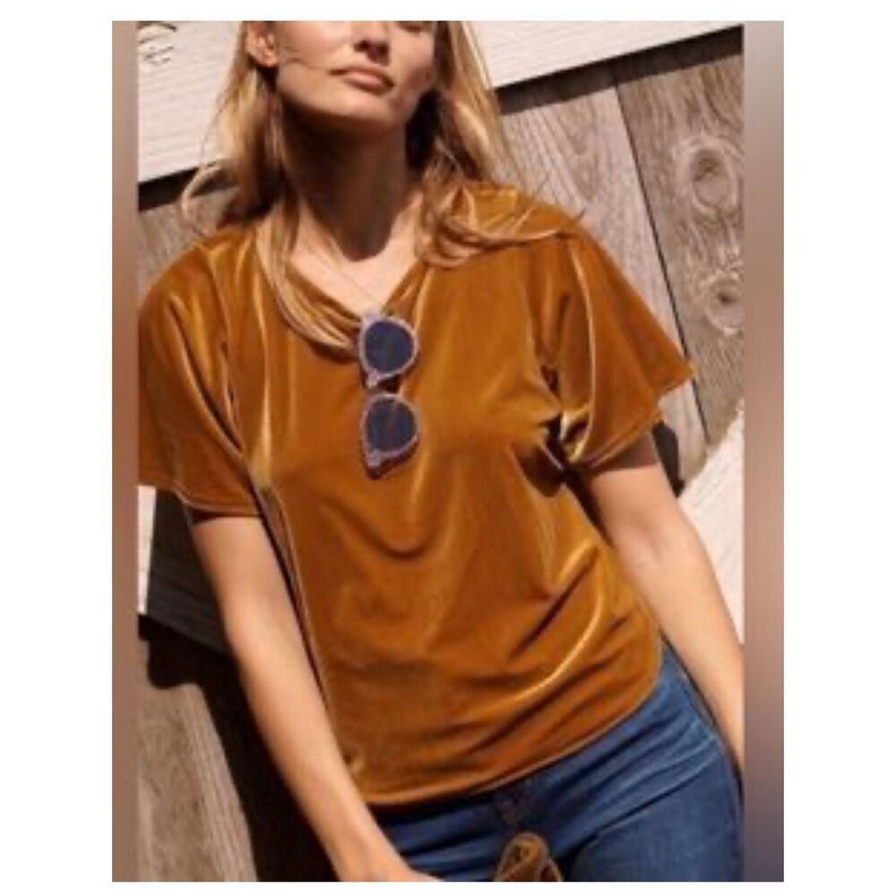 Madewell Gold velvet short  flutter sleeve top M - Picture 6 of 6